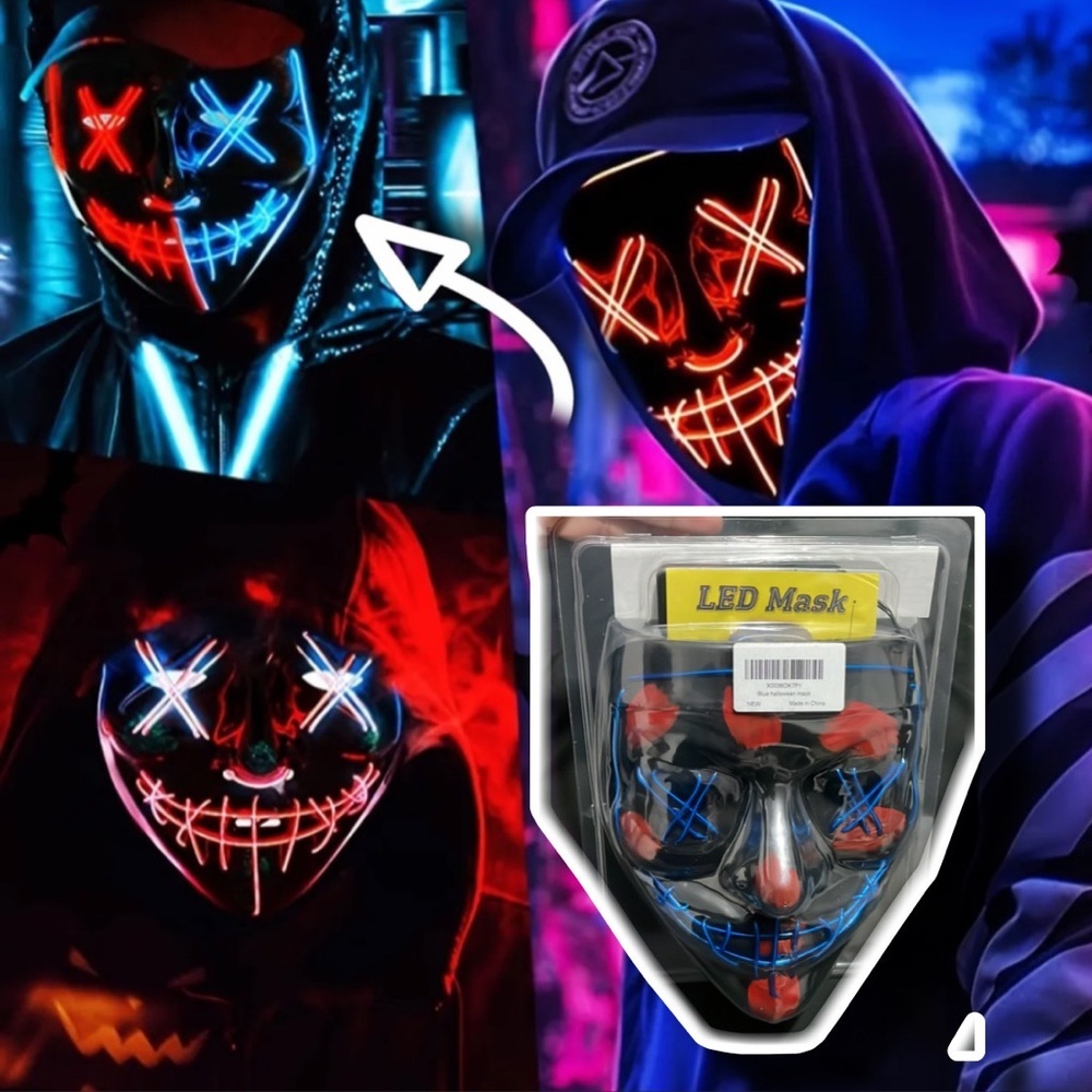 Led Blue Mask Light Up Festival Cosplay Halloween Glow Costume